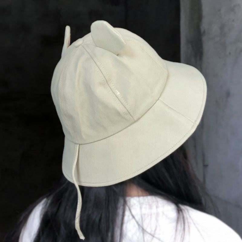 Cute Bucket Hat with Cat Ears – Green Sun Hat with Letter Print for Women & Girls