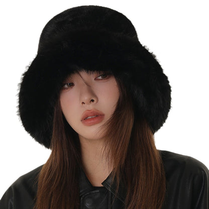 Faux Fur Bucket Hat – Cozy Winter Hat in Black, White, Beige, Gray & Brown