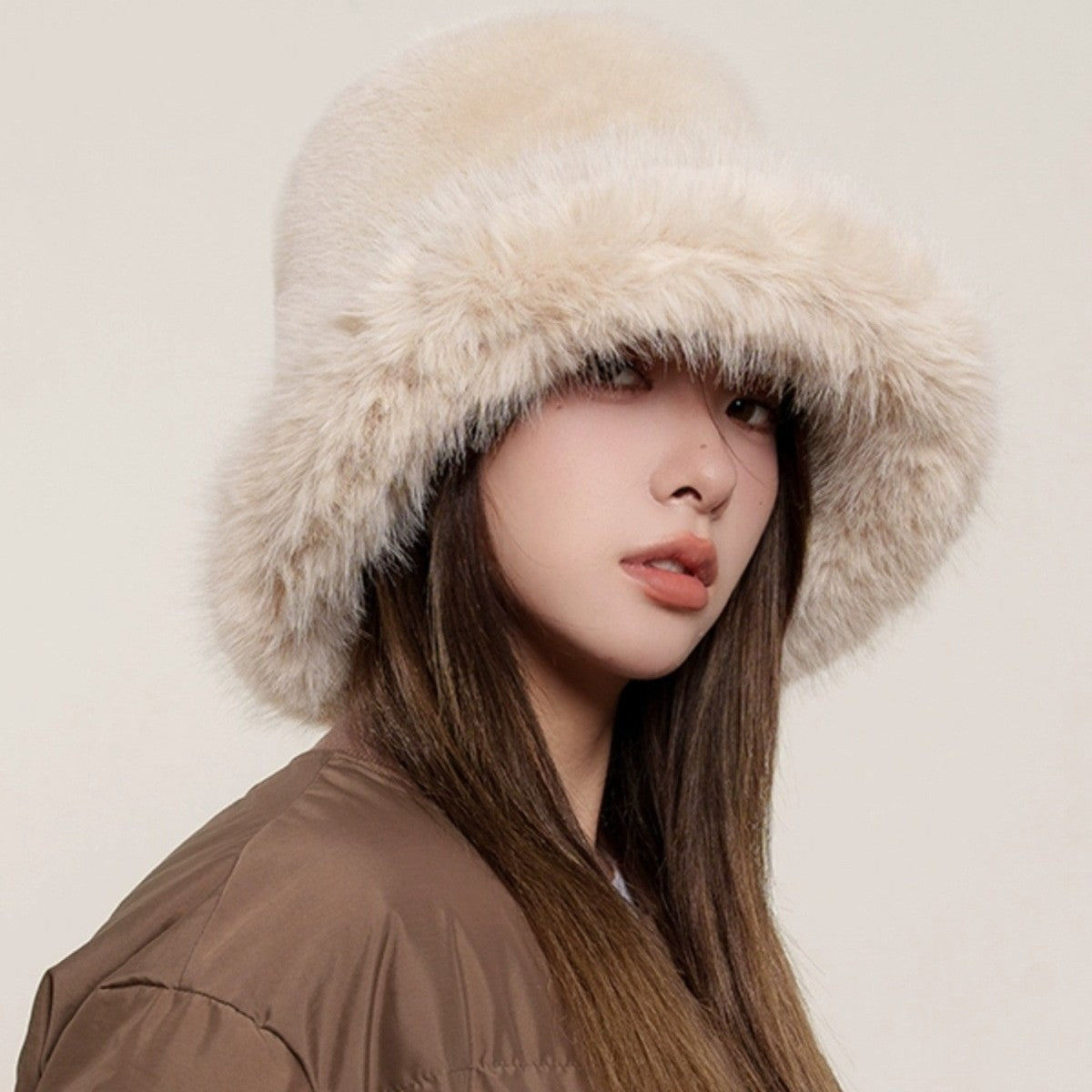Faux Fur Bucket Hat – Cozy Winter Hat in Black, White, Beige, Gray & Brown