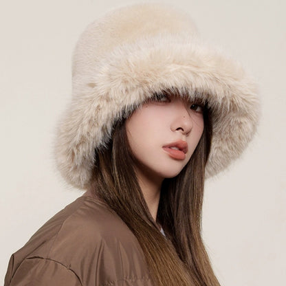 Faux Fur Bucket Hat – Cozy Winter Hat in Black, White, Beige, Gray & Brown