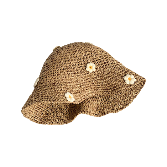 Floral Bucket Hat  Flower Sun Cap  Tweed Style Summer Straw Hat with Prints