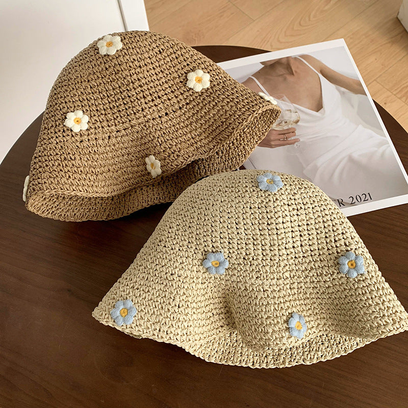 Floral Bucket Hat  Flower Sun Cap  Tweed Style Summer Straw Hat with Prints