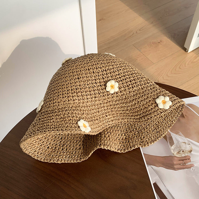Floral Bucket Hat  Flower Sun Cap  Tweed Style Summer Straw Hat with Prints