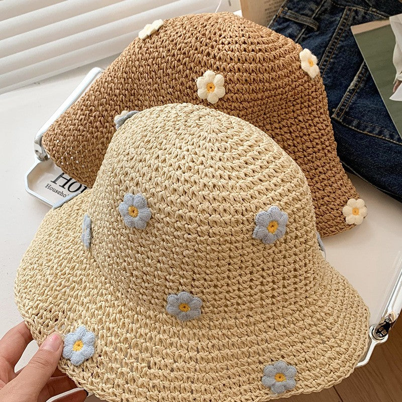 Floral Bucket Hat  Flower Sun Cap  Tweed Style Summer Straw Hat with Prints