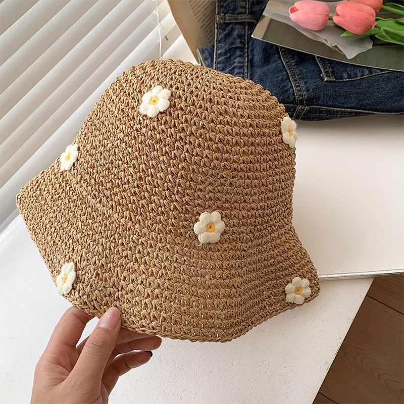 Floral Bucket Hat  Flower Sun Cap  Tweed Style Summer Straw Hat with Prints