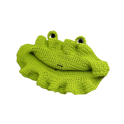 Frog Crochet Bucket Hat for Students & Kids - Packable Sun Hat with Adorable Cartoon Design