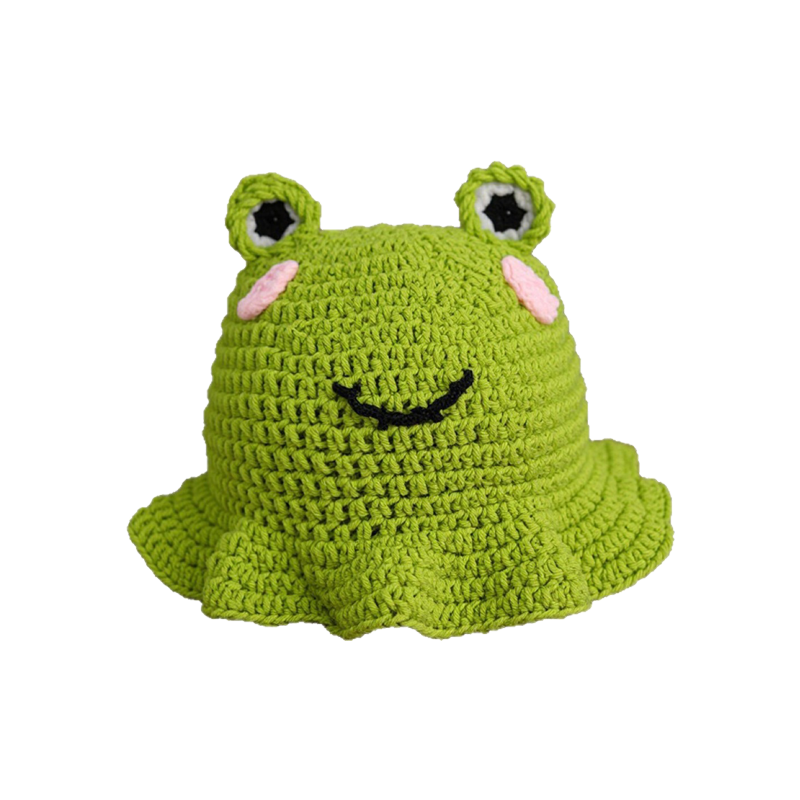 Frog Crochet Bucket Hat for Students & Kids - Packable Sun Hat with Adorable Cartoon Design