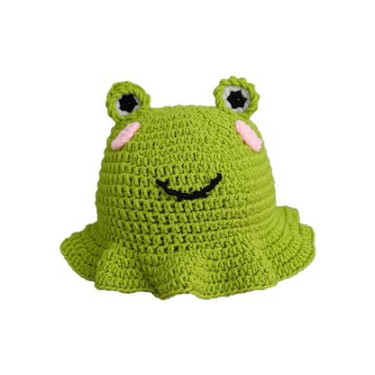Frog Crochet Bucket Hat for Students & Kids - Packable Sun Hat with Adorable Cartoon Design