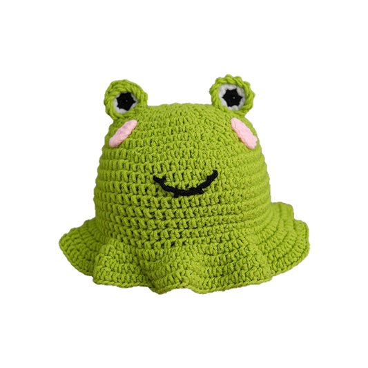 Frog Crochet Bucket Hat for Students & Kids - Packable Sun Hat with Adorable Cartoon Design