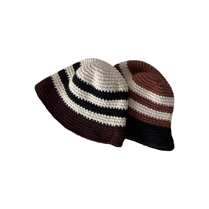 Handmade Crochet Bucket Hat for Women & Men - Striped Fisherman Style Winter