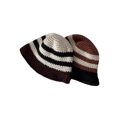 Handmade Crochet Bucket Hat for Women & Men - Striped Fisherman Style Winter