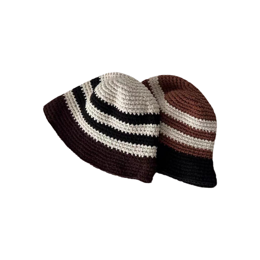 Handmade Crochet Bucket Hat for Women & Men - Striped Fisherman Style Winter