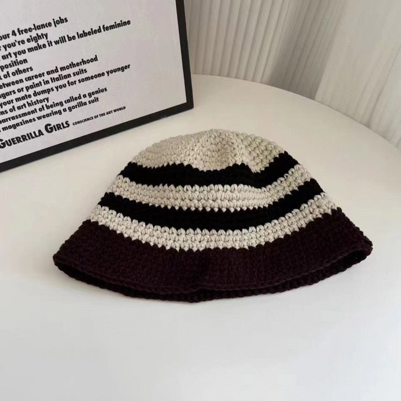 Handmade Crochet Bucket Hat for Women & Men - Striped Fisherman Style Winter
