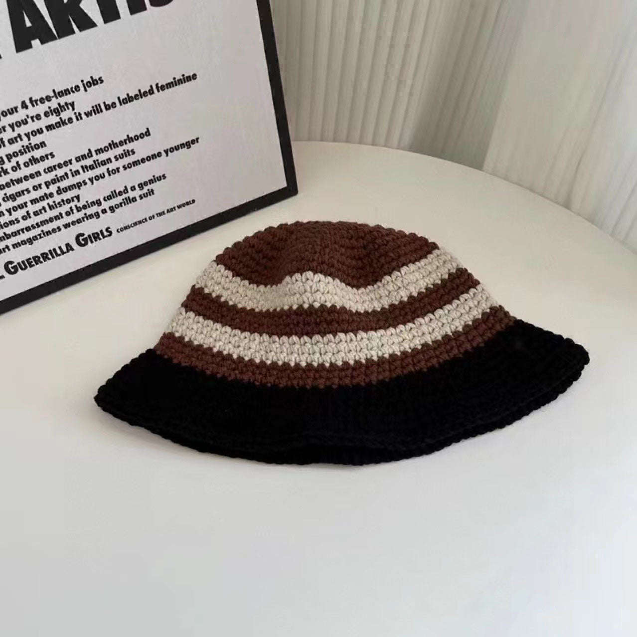 Handmade Crochet Bucket Hat for Women & Men - Striped Fisherman Style Winter