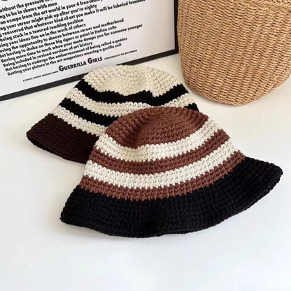 Handmade Crochet Bucket Hat for Women & Men - Striped Fisherman Style Winter