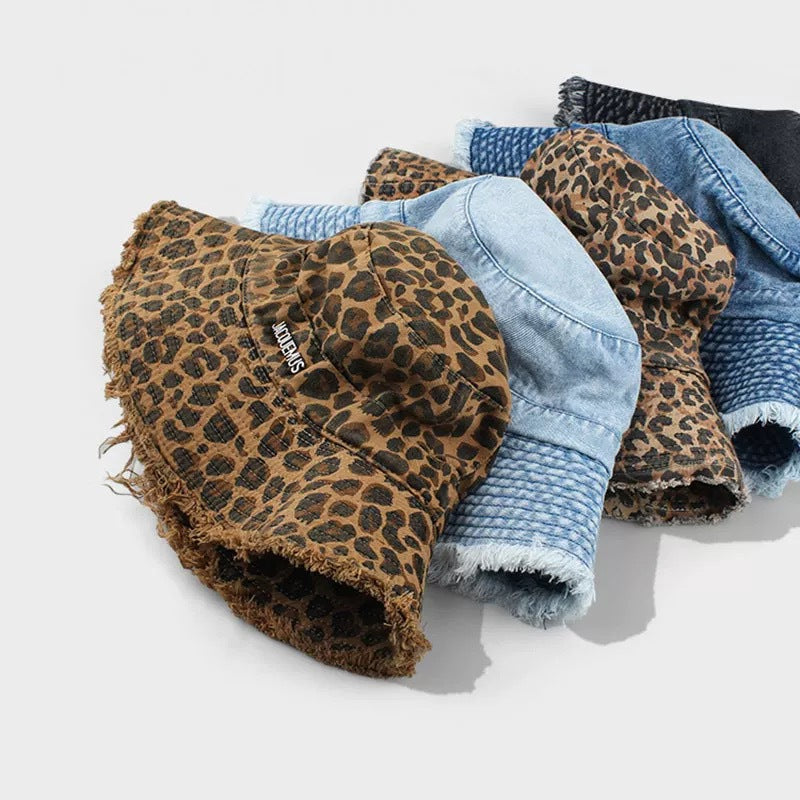Leopard Bucket Hat for Women Wide Brim Print Sun Cap Summer UV