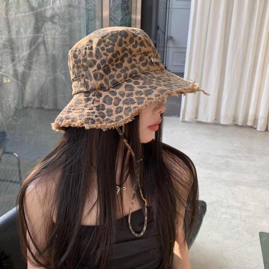 Leopard Bucket Hat for Women Wide Brim Print Sun Cap Summer UV