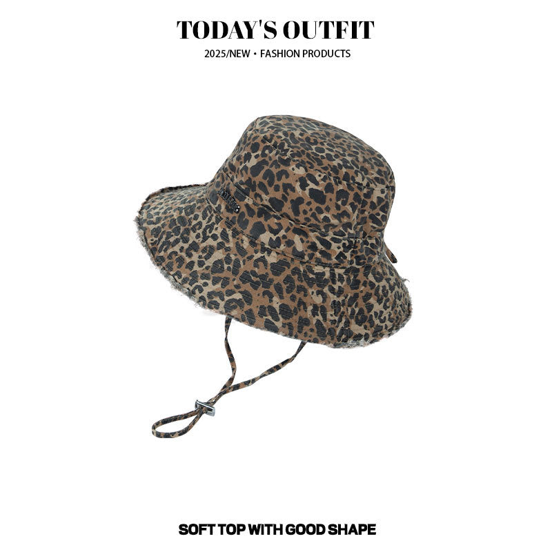 Leopard Bucket Hat for Women Wide Brim Print Sun Cap Summer UV