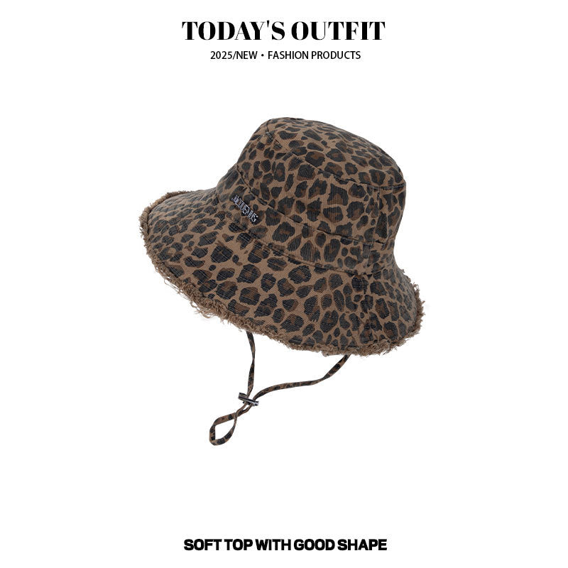 Leopard Bucket Hat for Women Wide Brim Print Sun Cap Summer UV