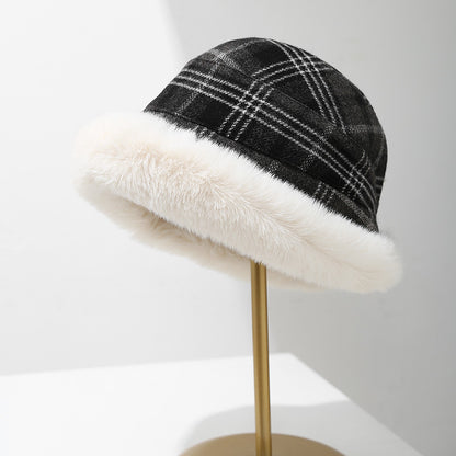 Mens Winter Bucket Hat Warm Plaid Wool Cap | Women's Winter Fisherman Style Hats