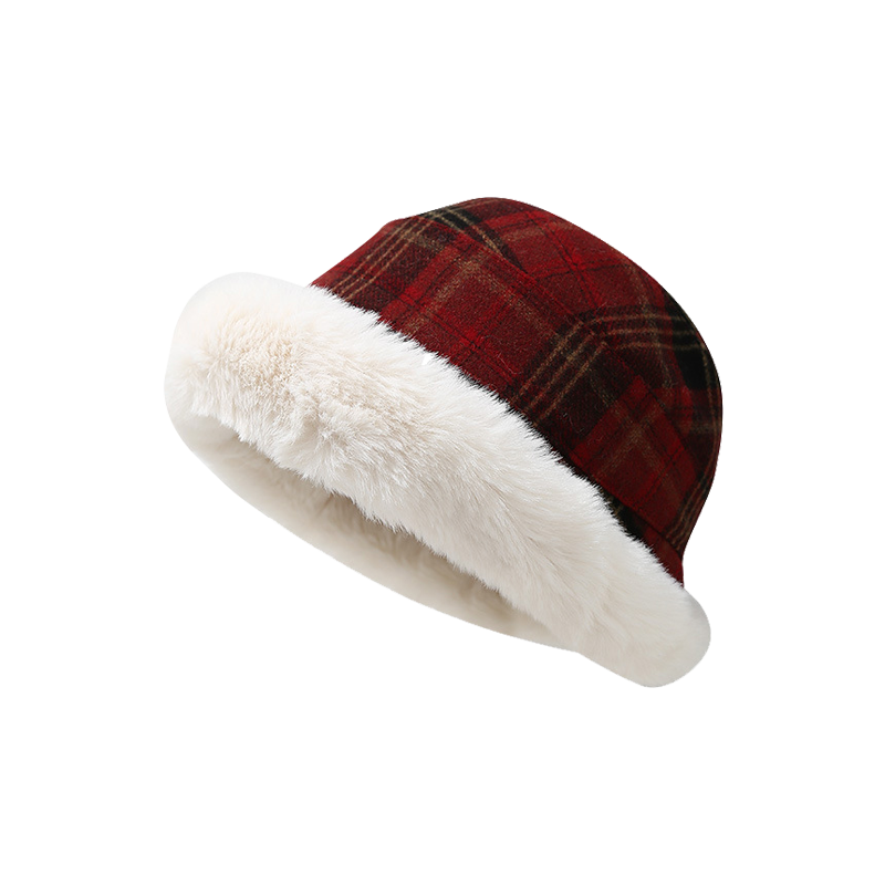 Mens Winter Bucket Hat Warm Plaid Wool Cap | Women's Winter Fisherman Style Hats