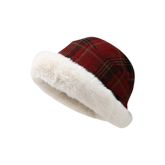 Mens Winter Bucket Hat Warm Plaid Wool Cap | Women's Winter Fisherman Style Hats
