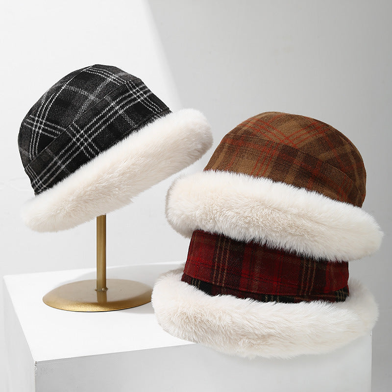 Mens Winter Bucket Hat Warm Plaid Wool Cap | Women's Winter Fisherman Style Hats