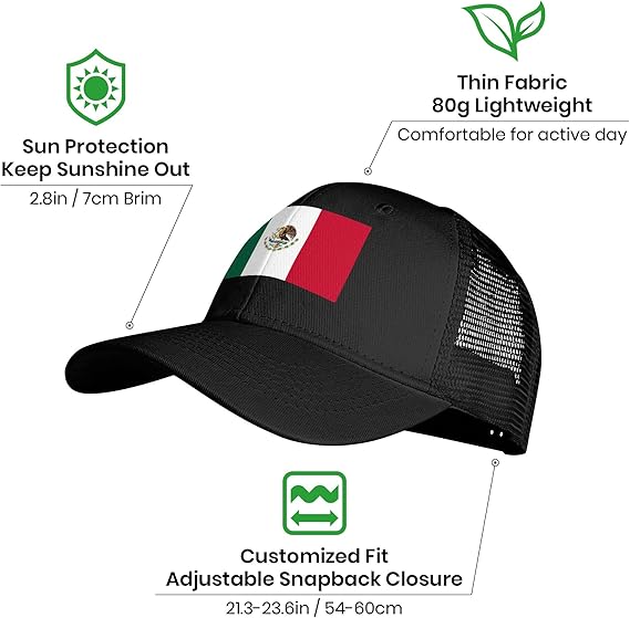 Mexico Baseball Cap Men's Snapback Flex Fit Small Shield Logo Black Hat