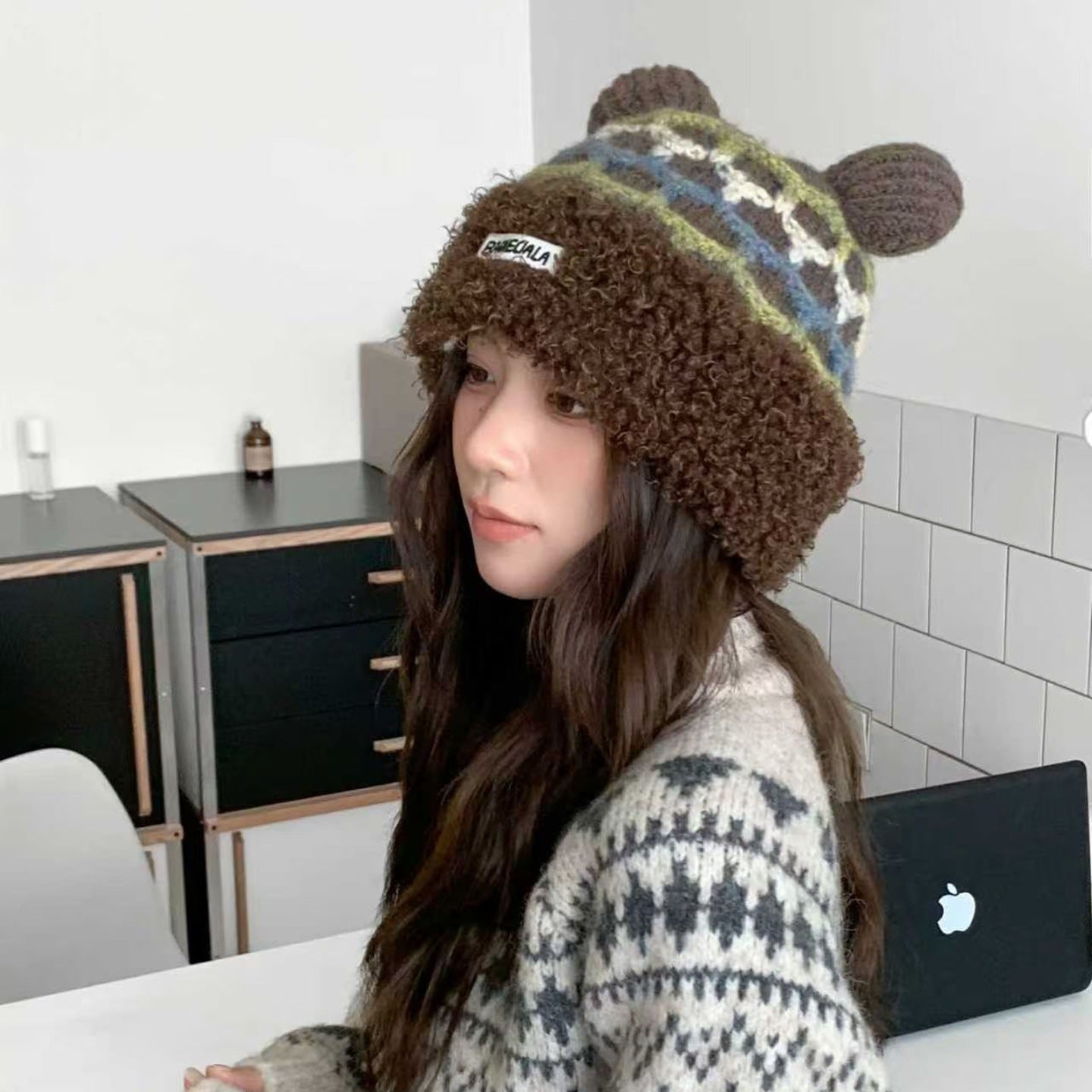 Mickey Mouse Santa Hat Plush Knit Ears Winter Claus Red Cute Beanie