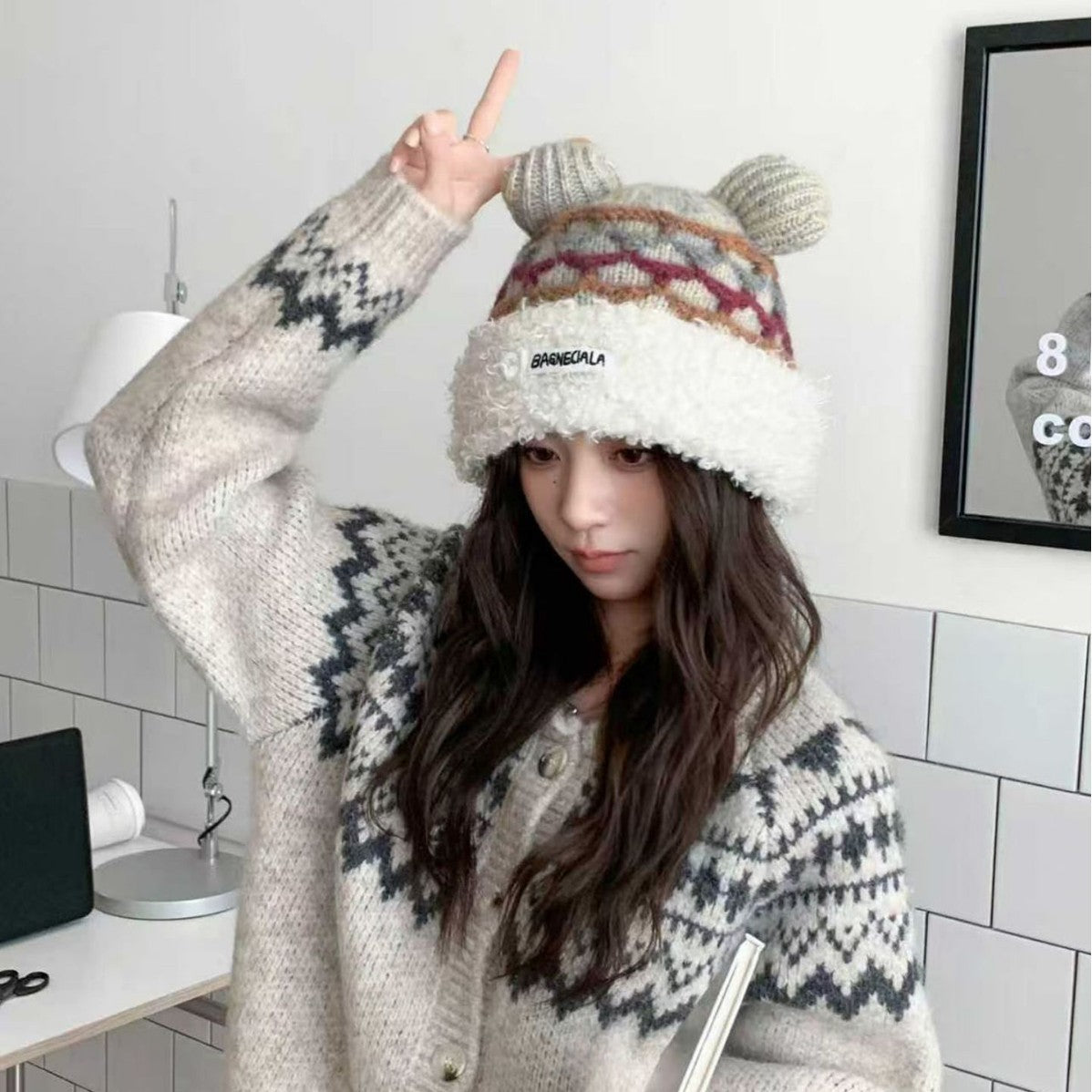 Mickey Mouse Santa Hat Plush Knit Ears Winter Claus Red Cute Beanie