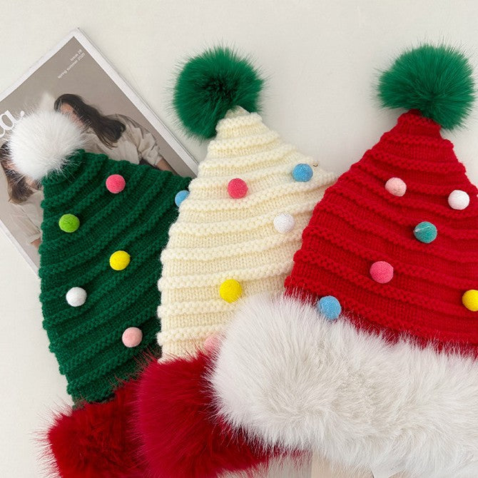 Cute Santa Hat Cut Out Red Knit Fleece Warm Antler Earflap Beanie