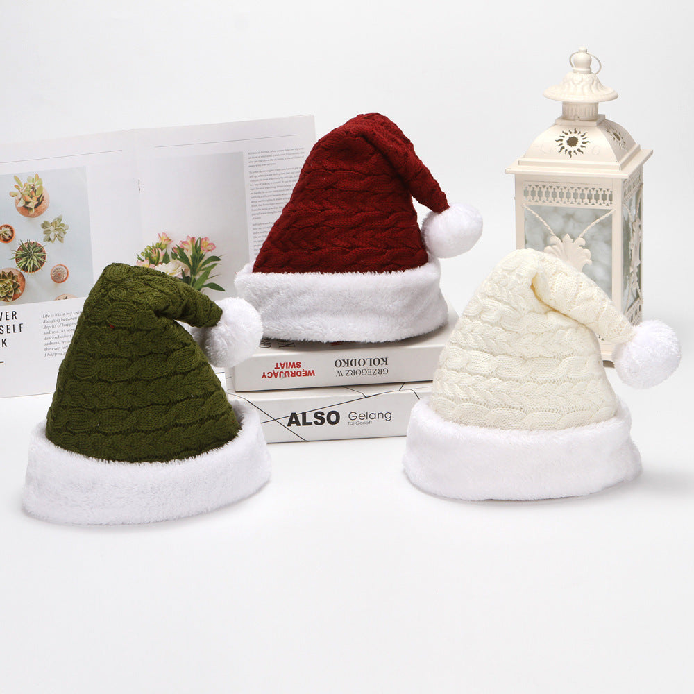White Santa Hat Cable Knit Winter Holiday Adult Claus Beanie