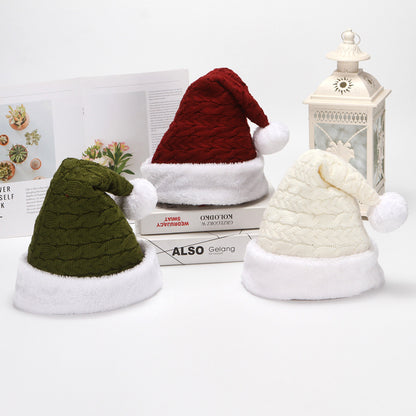 White Santa Hat Cable Knit Winter Holiday Adult Claus Beanie