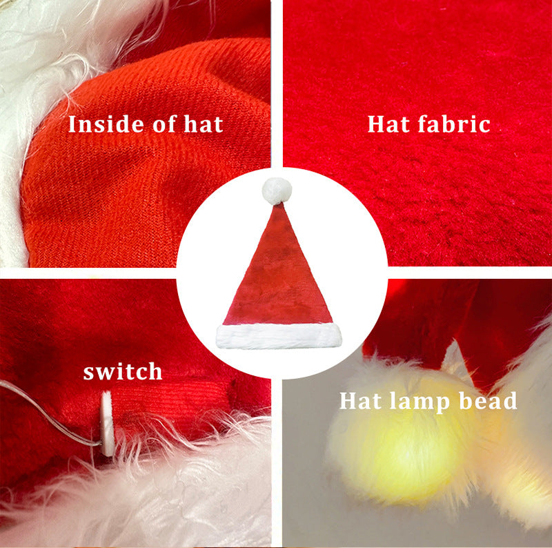 Light Up Santa Hat Festive Sparkle LED Long Plush Handmade Christmas Cap