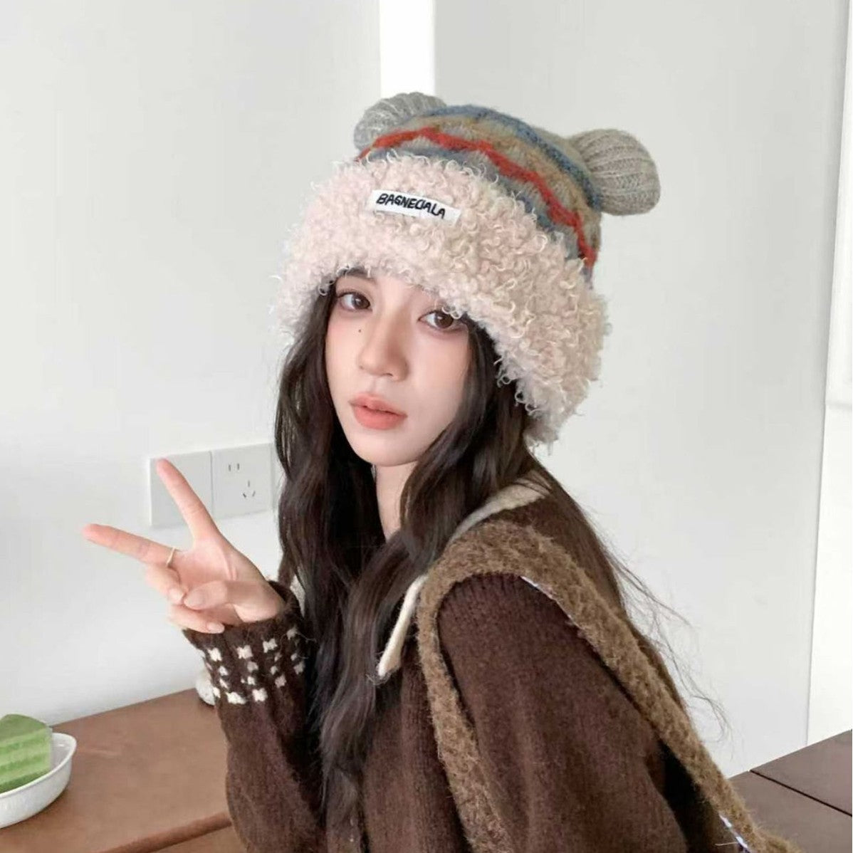 Mickey Mouse Santa Hat Plush Knit Ears Winter Claus Red Cute Beanie