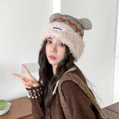 Mickey Mouse Santa Hat Plush Knit Ears Winter Claus Red Cute Beanie