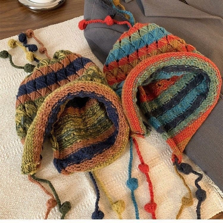 Colorful Beanie Multicolor Knit Winter Hat Soft Cozy Style Cap