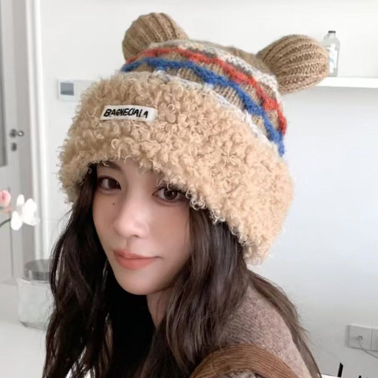 Mickey Mouse Santa Hat Plush Knit Ears Winter Claus Red Cute Beanie