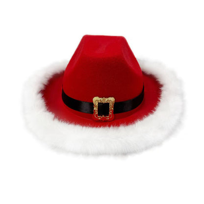 Santa Cowboy Hat Claus Western Style Kids Belt Trim Holiday Party Cap