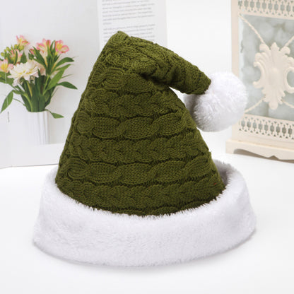 White Santa Hat Cable Knit Winter Holiday Adult Claus Beanie