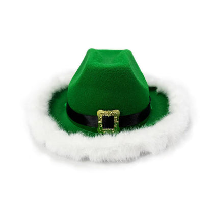 Santa Cowboy Hat Claus Western Style Kids Belt Trim Holiday Party Cap