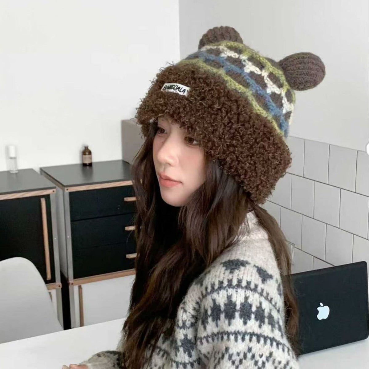 Mickey Mouse Santa Hat Plush Knit Ears Winter Claus Red Cute Beanie