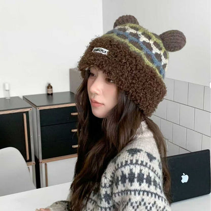 Mickey Mouse Santa Hat Plush Knit Ears Winter Claus Red Cute Beanie