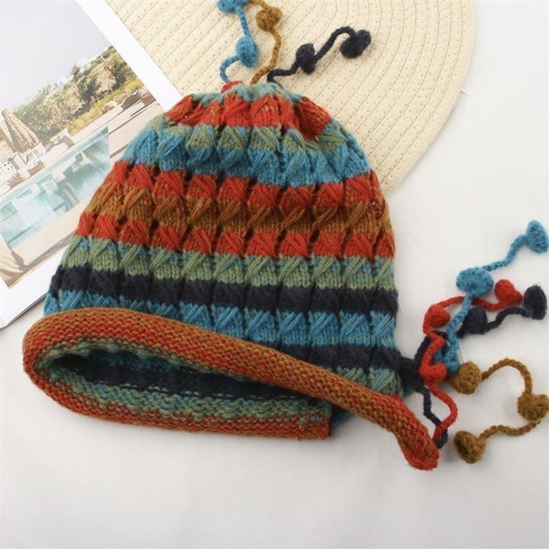 Colorful Beanie Multicolor Knit Winter Hat Soft Cozy Style Cap