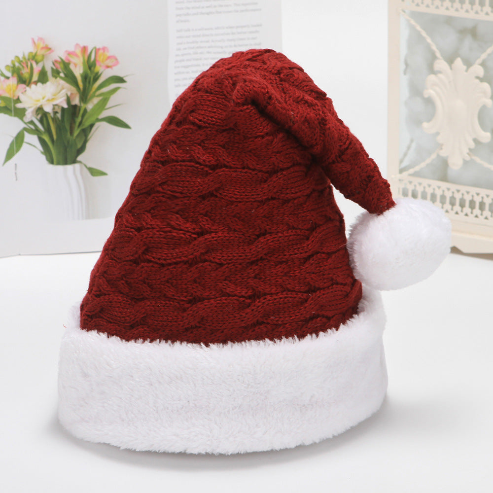 White Santa Hat Cable Knit Winter Holiday Adult Claus Beanie