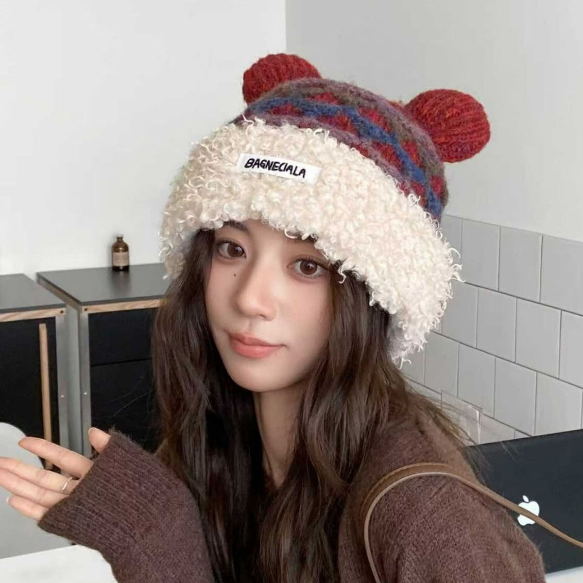 Mickey Mouse Santa Hat Plush Knit Ears Winter Claus Red Cute Beanie