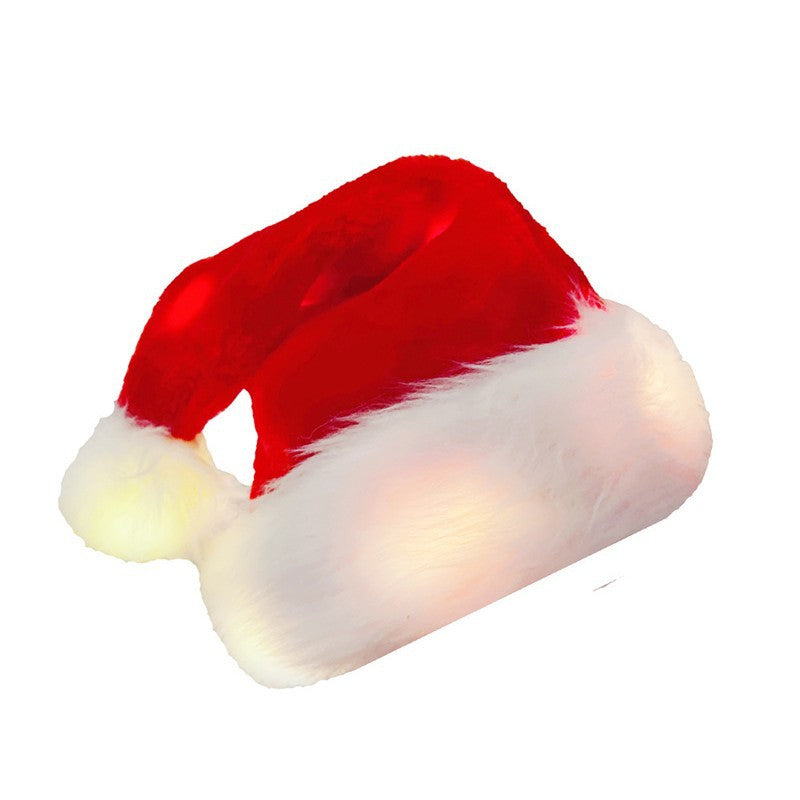 Light Up Santa Hat Festive Sparkle LED Long Plush Handmade Christmas Cap