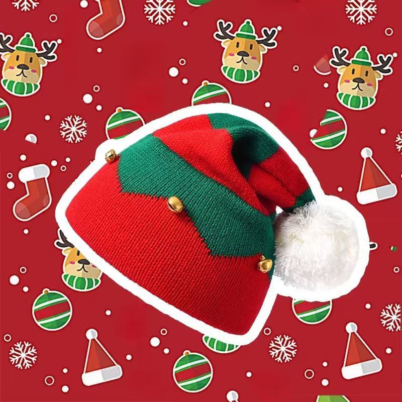 Santa Hats for Adults Womens Mens Knit Claus Winter Bell Pom Party Cap