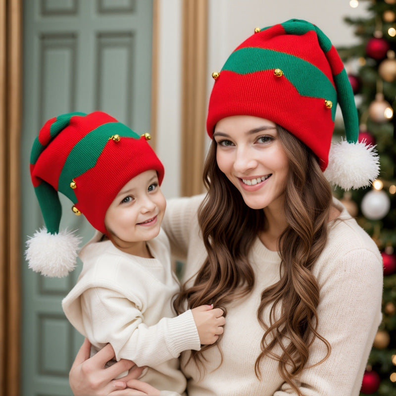 Santa Hats for Adults Womens Mens Knit Claus Winter Bell Pom Party Cap