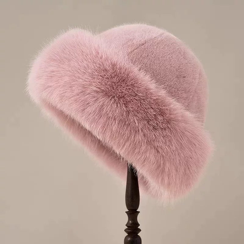 Pink Fur Bucket Hat – Soft Faux Fur Winter Hat for Women
